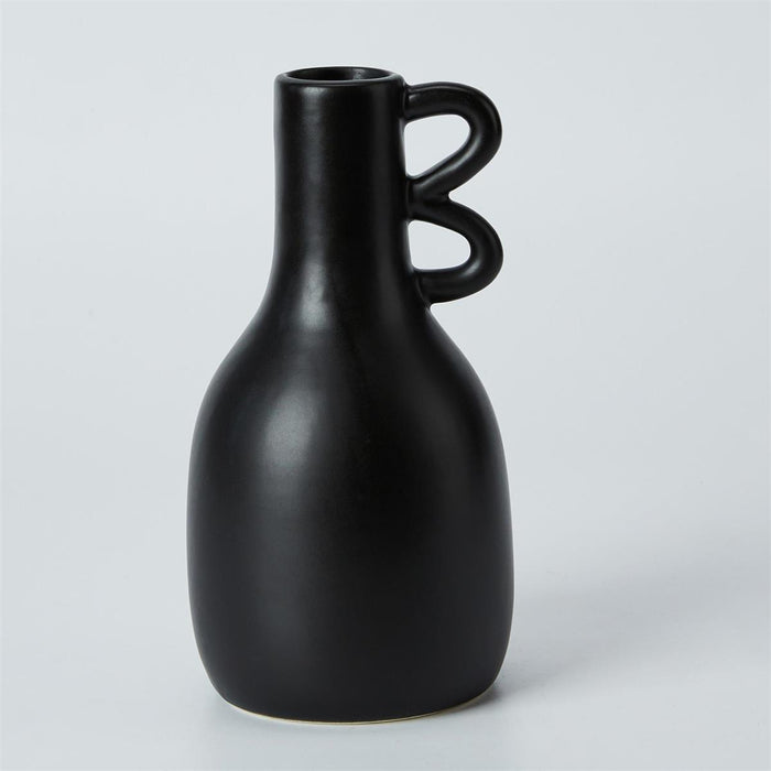 CERAMIC VASE WITH SIDE LOOPS - 3.3"X3.3"X6.2" BLACK