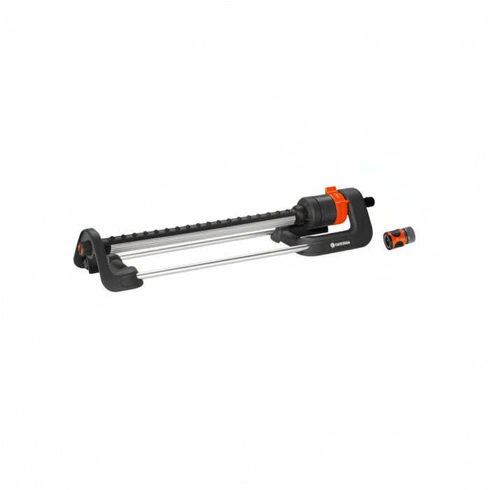 Gardena hose reel with black and orange design on a white background