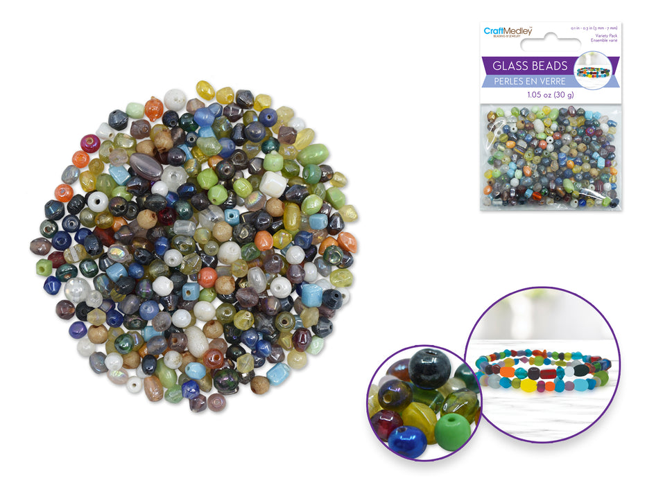 GLASS BEADS: 3MM-7MM MIX-PACK 30GMS