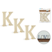 Set of wooden letters 'K' with packaging and a decorative use example on a white background.