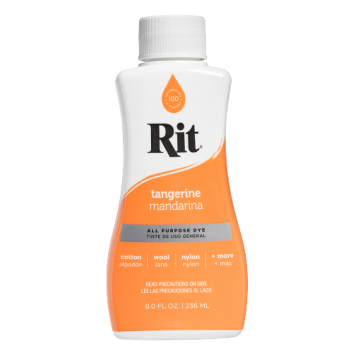 Rit dye bottle with tangerine mandarina flavor on a white background
