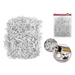 White crinkle basket filler shown loose and in retail packaging, with close-up and inset of it used to line a gift box containing jars and spritz bottles.
