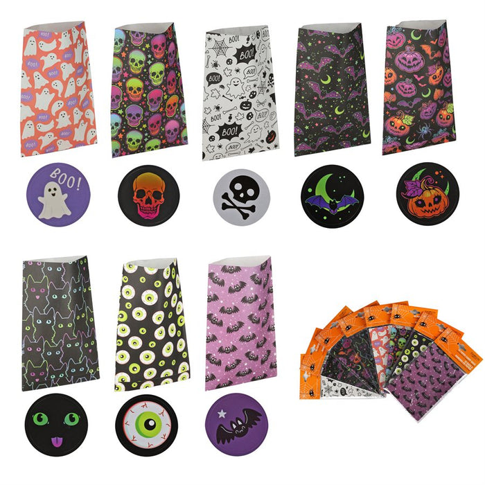 ASST HALLOWEEN PAPER CANDY BAGS WITH STICKERS X 10 PER PACK