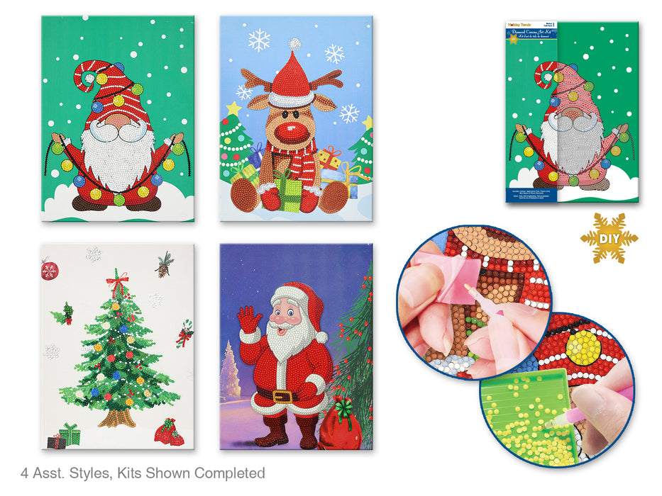 HOLIDAY CANVAS: DIAMOND ART KIT 8.7"X11.8" W/GEMS+TOOL+TRAY ASST 6EAX4STYL A) HOLIDAY