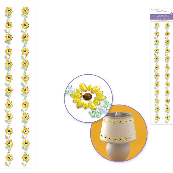 Decorative sunflower beaded strands with a close-up and application on a lamp.
