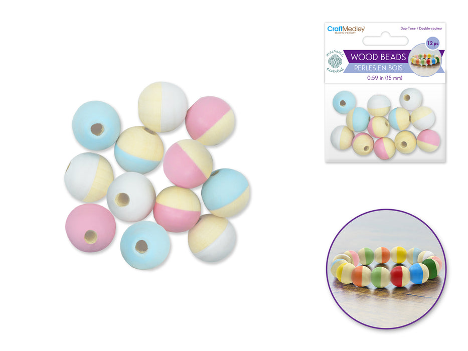 12PK 15MM DUO-TONE WOOD BEADS