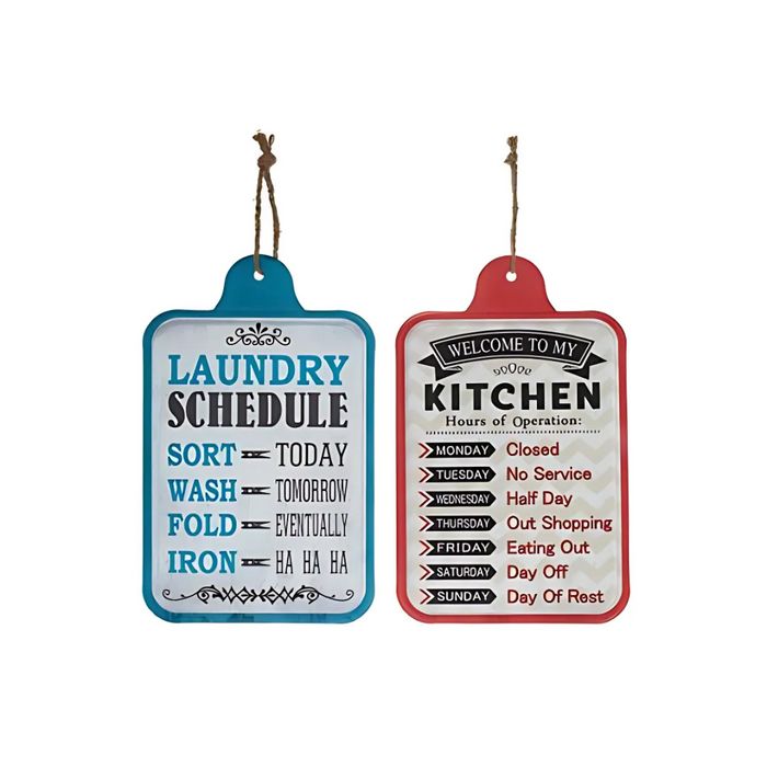 HANGING METAL WALL SIGN KITCHEN/LAUNDRY SCHEDULE