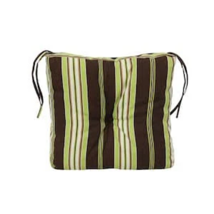 Striped cushion with brown and green pattern on a white background