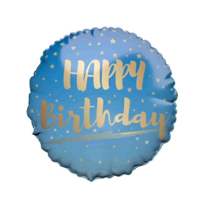 BALLOON FOIL ROUND 18" HAPPY BIRTHDAY CONFETTI BLUE