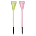 Two garden torches, one green and one pink, on a white background.