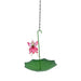 Green bird feeder with pink fairy attached to a chain on a white background