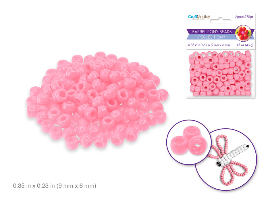 BARREL PONY BEADS 9MMX6MM 175PC