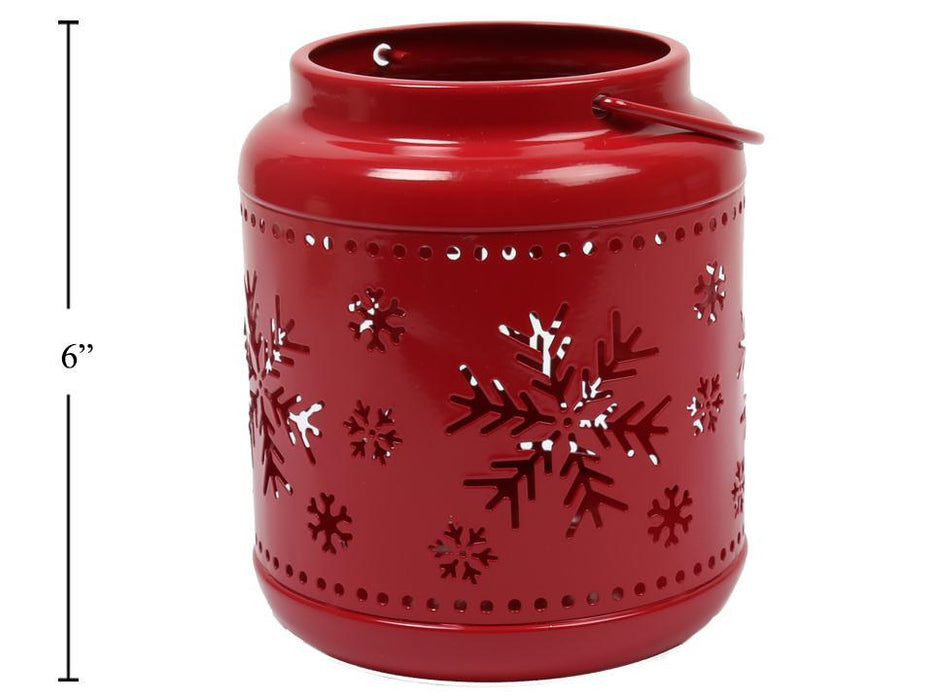 CHRISTMAS METAL LANTERN W/HANDLE RED