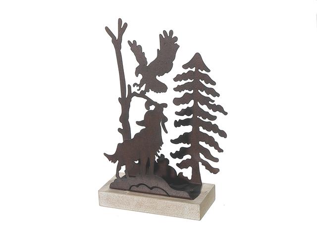 WOLF METAL AND WOOD TABLE DECOR 1.1X2.75X10.75