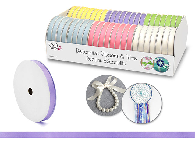 CRAFT DÉCOR RIBBONS & TRIMS: POLY-SATIN 3/8" X 5YD ROLLS EACH ASST B) PASTEL