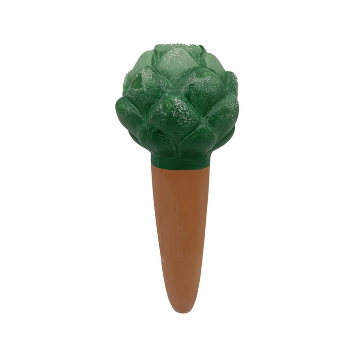 Green artichoke-shaped object on a white background