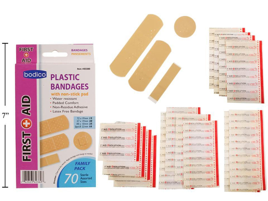 BODICO FIRST AID PLASTIC BANDAGES - ASSORTED SIZE FAMILY PACK - 75 PCS