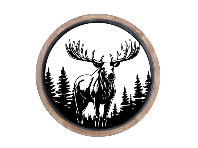 MOOSE FOREST WOOD FRAMED METAL WALL ART 15.75"