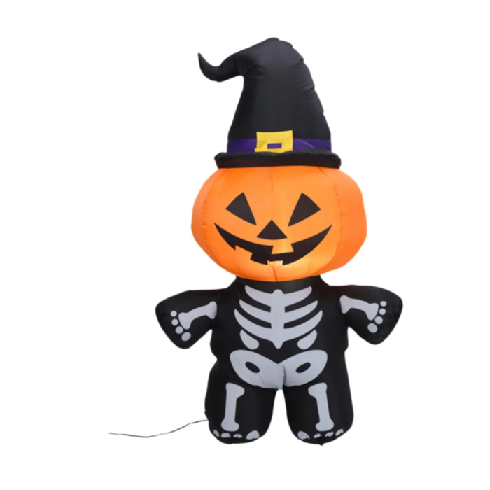 INFLATABLE LIGHT-UP LED PUMPKIN-MAN SKELETON 1.22M TALL