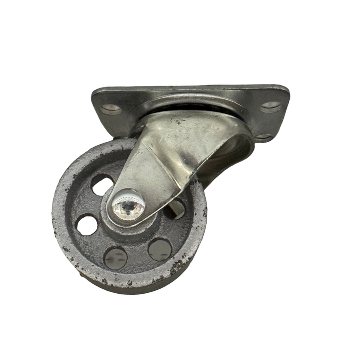 Metal caster wheel on a white background