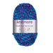 Multicolored yarn ball with 'Knitmore' label on a white background