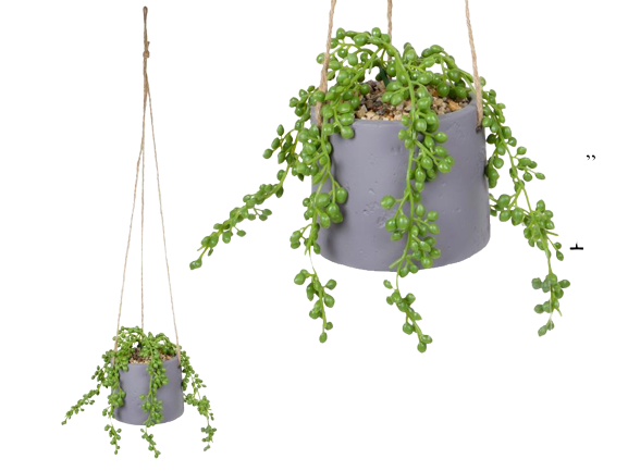 HANGING FAUX SUCCULENT W/CEMENT POT