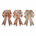 Three autumn-themed fabric bows on a white background, each with a different pattern: plaid, leaf print, and stripes. A black vertical line on the left indicates the height as 14 inches.