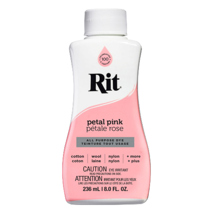Rit dye bottle in petal pink color on a white background