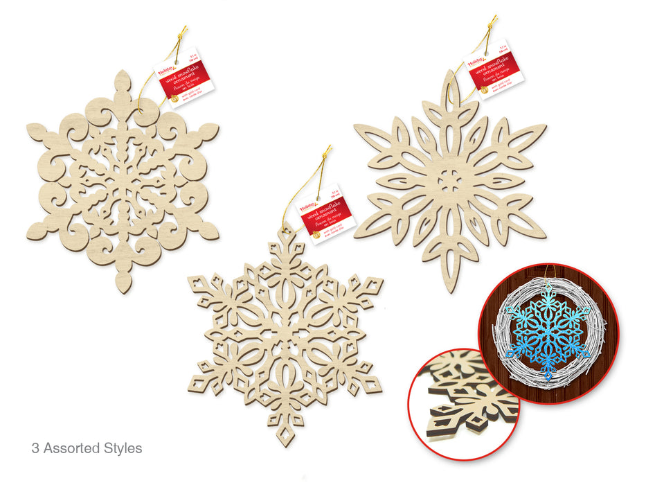 ASSORTED DIY 7.1" SNOWFLAKE HANGER PLAQUE ORNAMENT W/GOLD CORD