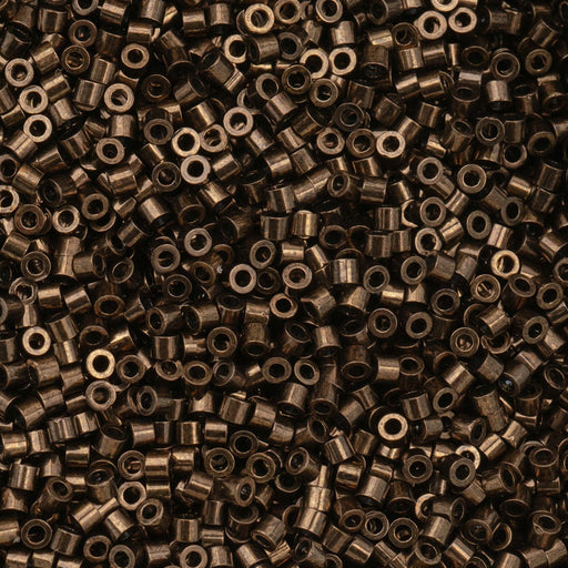 Close-up of small metallic beads in a brown color.
