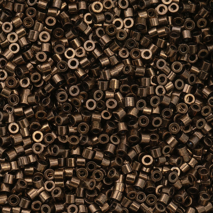 Close-up of small metallic beads in a brown color.