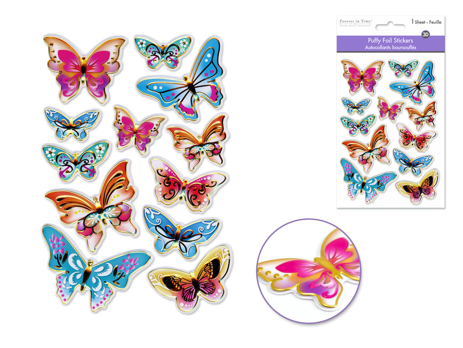 FANCY BUTTERFLY FOIL PUFFY CRAFT STICKERS