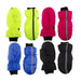 Six pairs of insulated winter gloves arranged in a 2x3 grid on a white background, showing four color options: neon yellow-green, lime green, bright pink, and royal blue, with black and gray reflective accents.