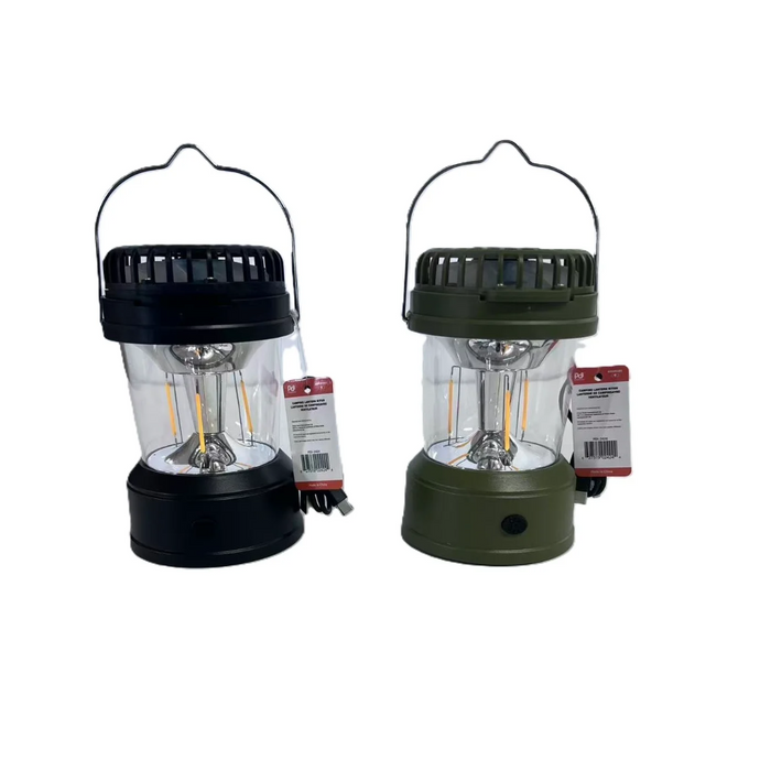 Two camping lanterns, one black and one green, on a white background.