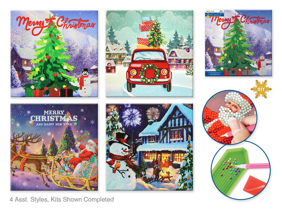 HOLIDAY CANVAS: DIAMOND ART KIT 11.8"X11.8" W/GEMS+TOOL+TRAY ASST 4EAX4STL A) HOLIDAY