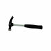 Hammer with a black handle and silver head on a white background