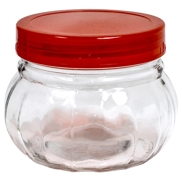 JAR STORAGE GLASS PLASTIC LID 450ML