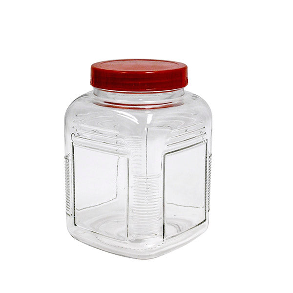GLASS COOKIE JAR SCREW RED LID 1900ML