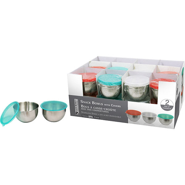 STAINLESS STEEL SNACK BOWLS WITH COVERS 2 PCS