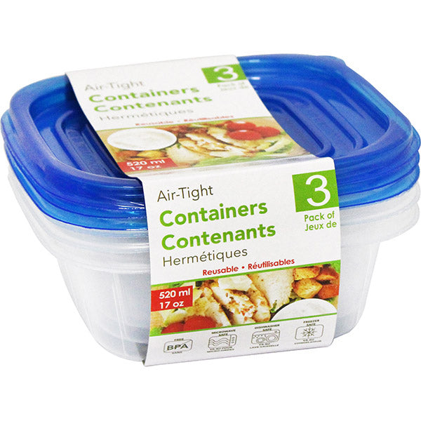 AIR TIGHT CONTAINER SQUARE PK 3 - 520ML