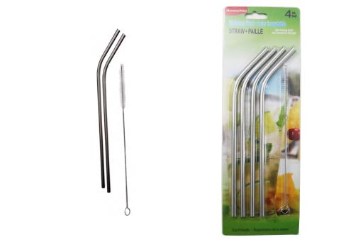 STAINLESS STEEL CURVED STRAWS PK 4