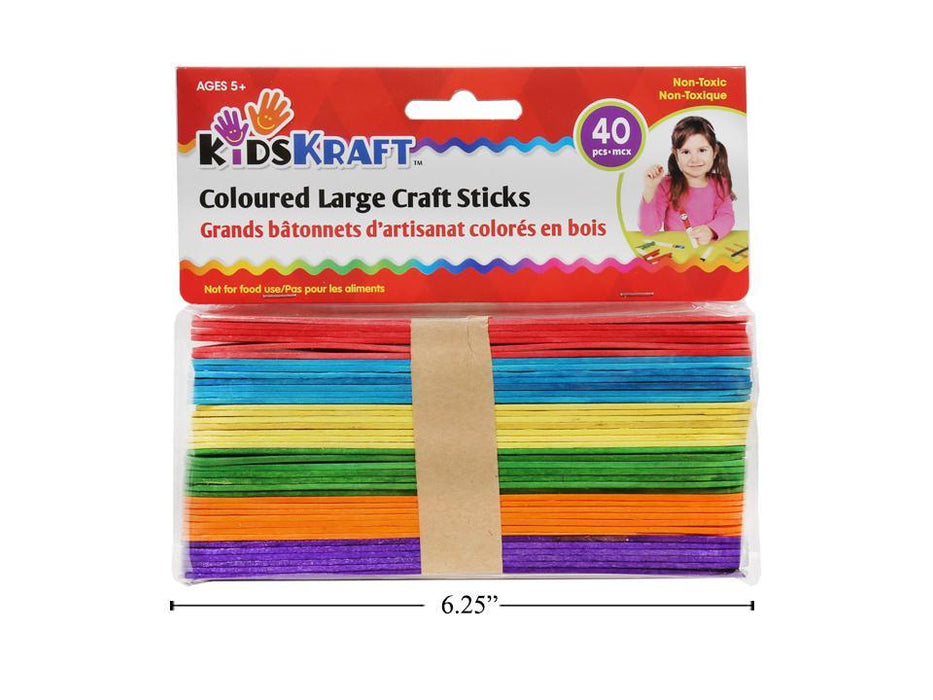 COLOURED LARGE CRAFT STICKS - 40 PCS