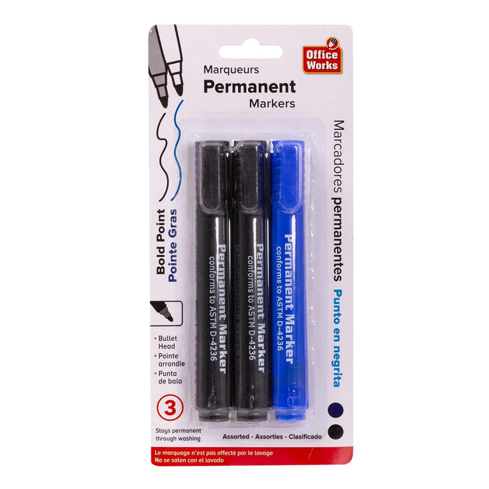 PERMANENT MARKERS 2 BLACK 1 BLUE BULLET HEAD