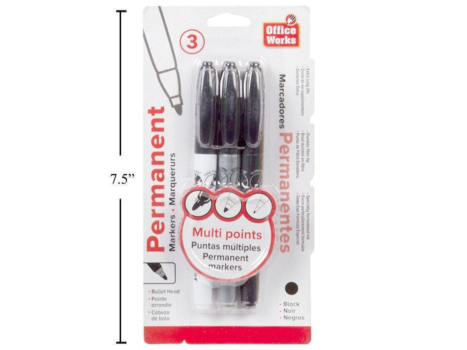 MULTI-POINT PERMANENT BLACK MARKER PACK OF 3