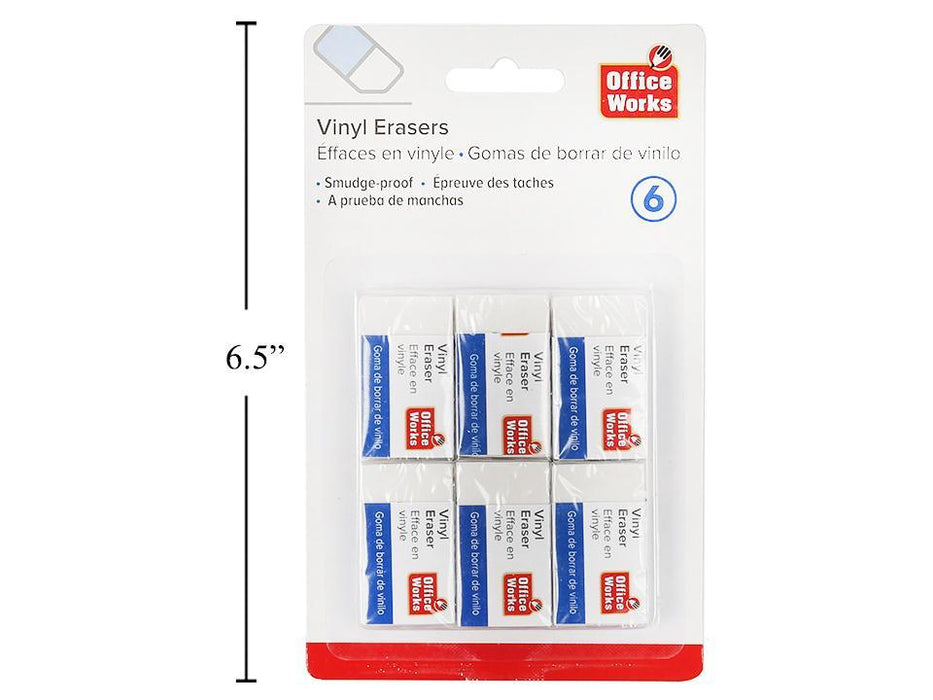 WHITE VINYL ERASERS 6 PCS