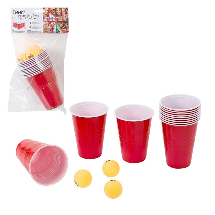 RED CUP BEER PONG GAME 12 CUPS 16 OZ EACH + 3 PONG BALLS