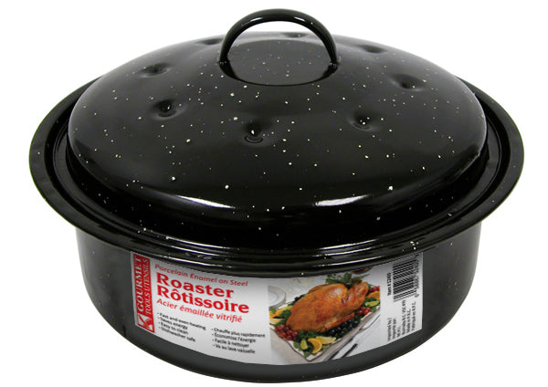 PORCELAIN ENAMEL ON STEEL ROASTER WITH COVER   ROUND 7 LB