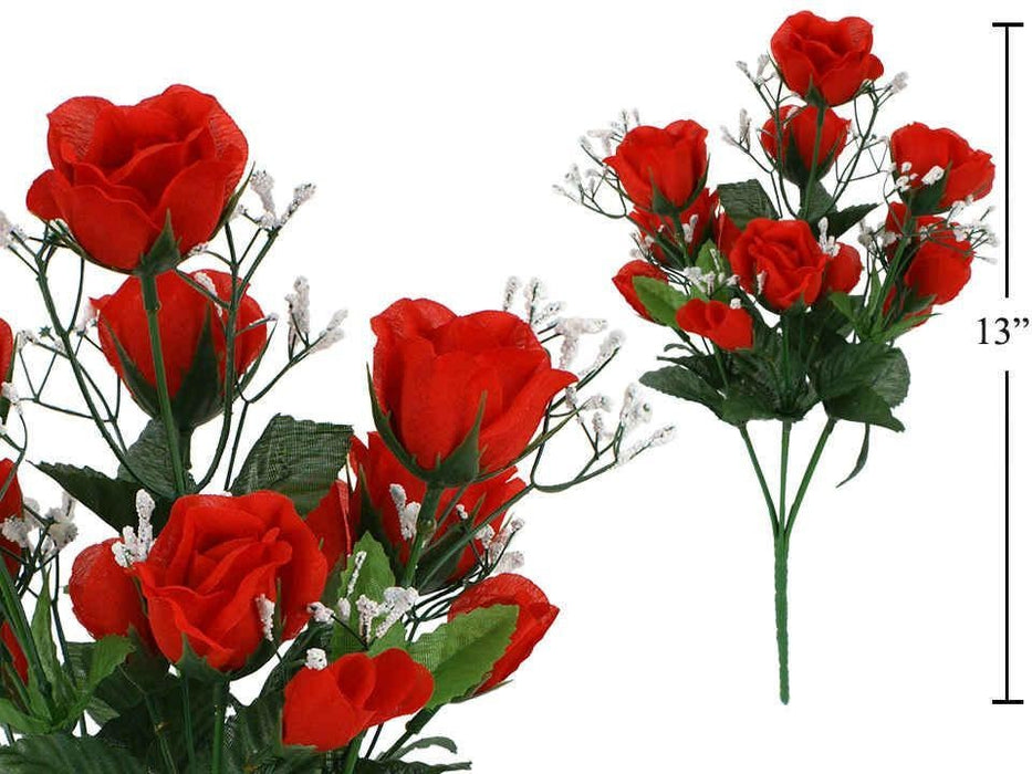 SMALL ROSES WITH BABY BREATH - RED