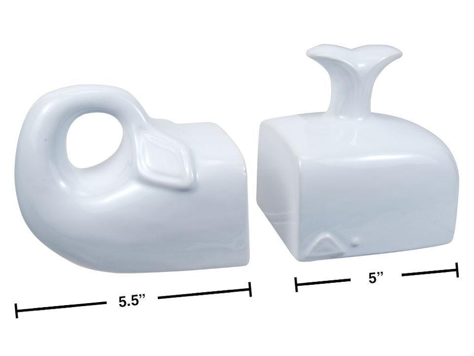 CERAMIC WHALE BOOKENDS, WHITE ,SET OF 2