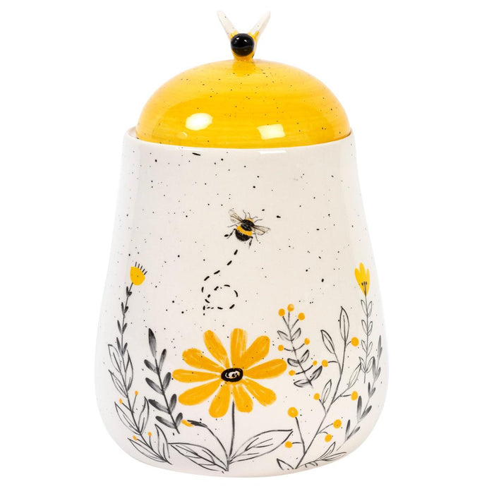 GARDEN BEE CERAMIC LIDDED JAR, 5.4"X5.4"X7.8"